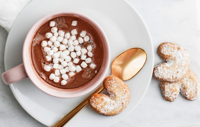 Hot Chocolate with Marshmallows and Cookies