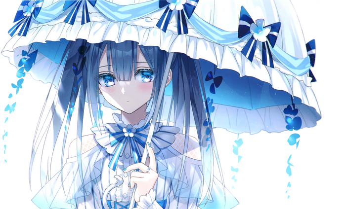 Girl with Blue Hair and Blue Eyes under Umbrella