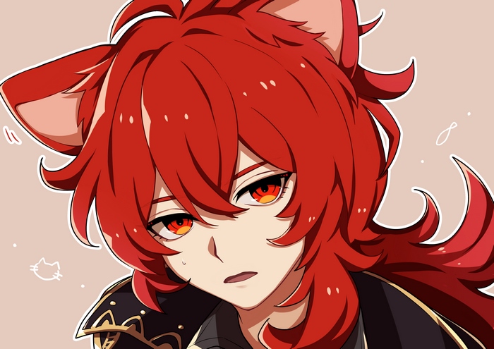 Diluc from Genshin Impact with cat ears
