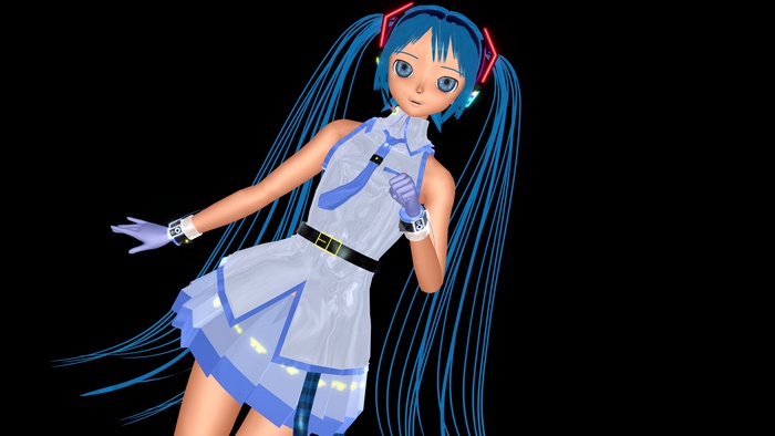 Hatsune Miku with blue hair and pigtails