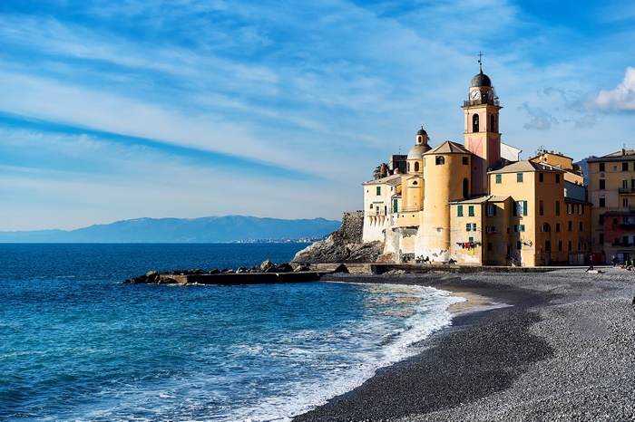 Church on the Coast in Camogli, Liguria, Italy 4K