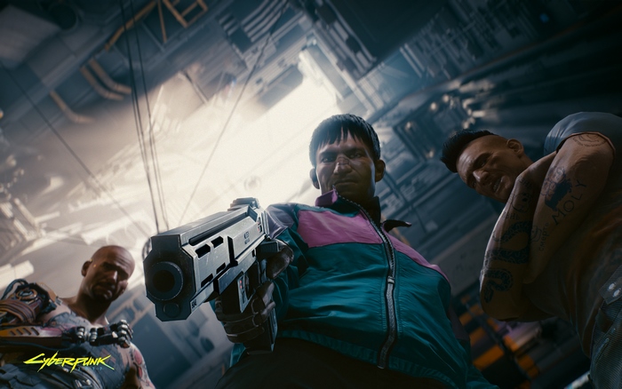 Cyberpunk 2077 characters with a gun