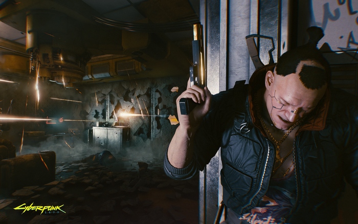 Man with gun in Cyberpunk 2077
