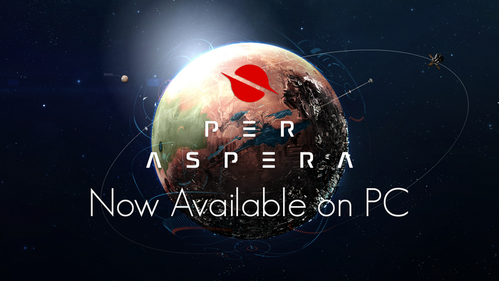 Per Aspera game logo and text on planet background