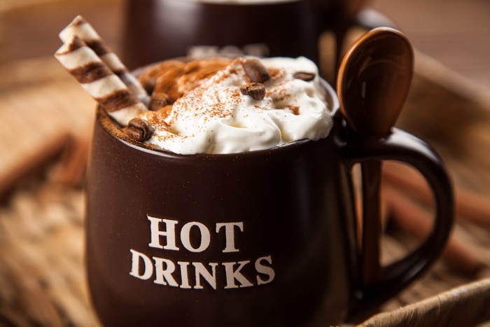 Hot Drinks mug with whipped cream and wafer sticks