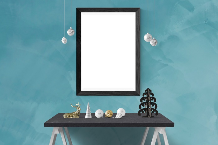 Christmas frame with ornaments and deer decoration
