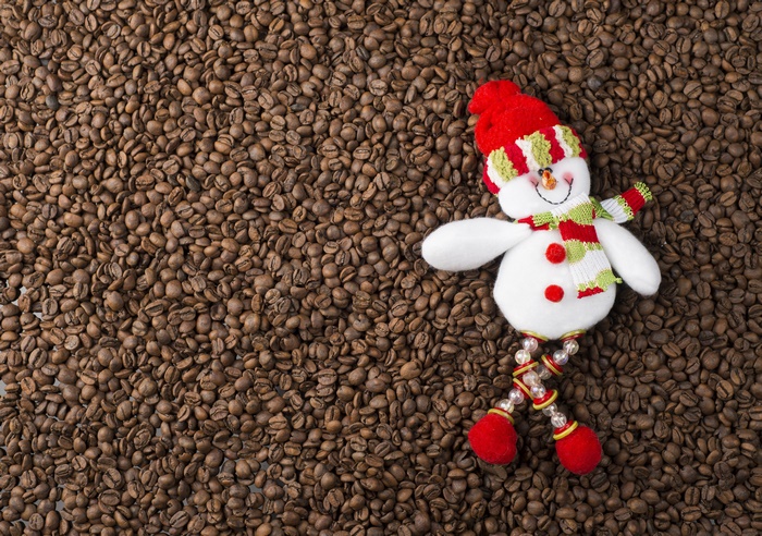Christmas Snowman on Coffee Beans 4K