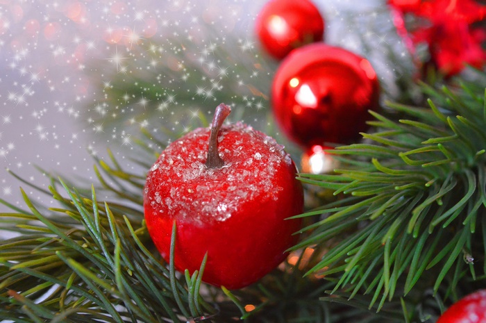 Christmas Decor with Red Apple and Baubles