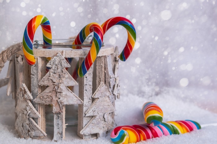 Rainbow Candy Canes in Snowy Lantern