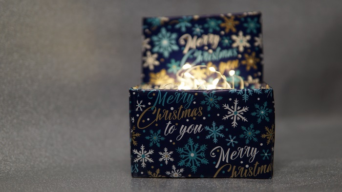 Christmas gift box with fairy lights