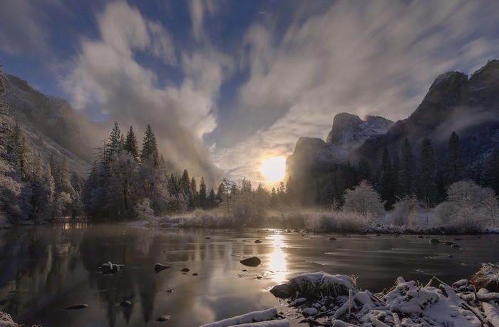 Winter Dawn over Yosemite Valley with River