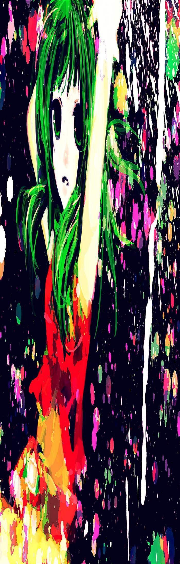 GUMI from Vocaloid with colorful paint splatters