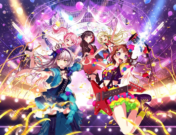 BanG Dream! Girls Band Party! characters on stage