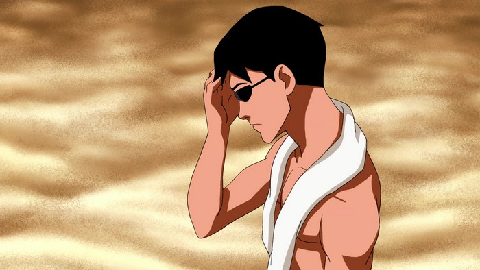 Dick Grayson from Young Justice on a beach