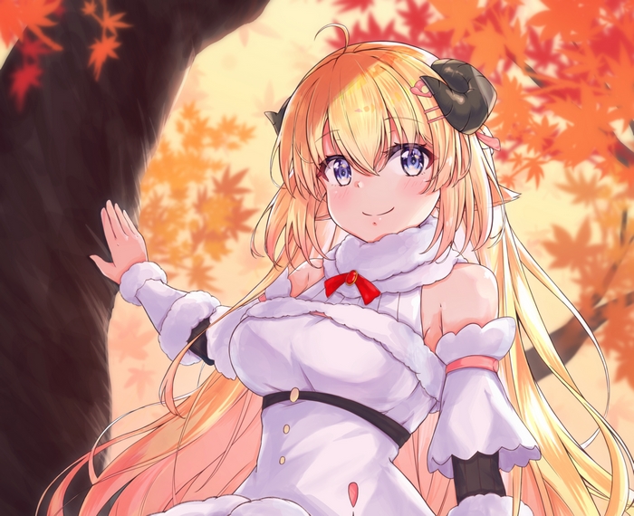 Tsunomaki Watame from Hololive in autumn