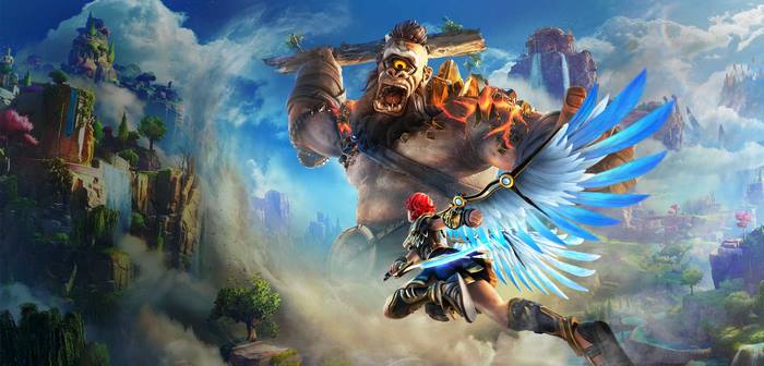 Fenyx fighting a cyclops in Immortals Fenyx Rising