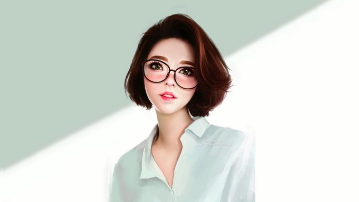 Woman with brown hair and glasses wearing a white shirt