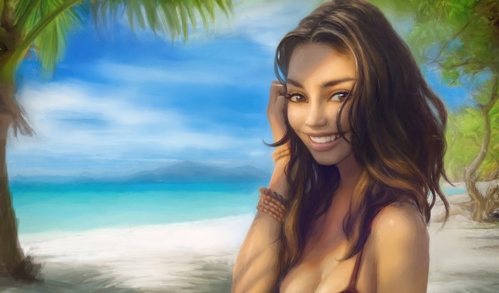 Smiling woman on a tropical beach