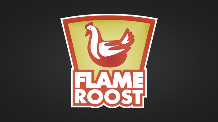 Flame Roost logo with chicken and text