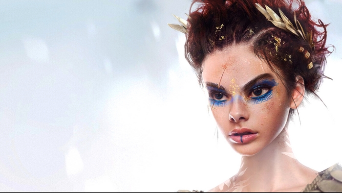 Fantasy Woman with Blue and Gold Face Paint