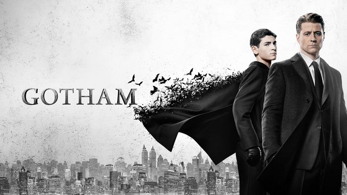 Gotham 4K: Jim Gordon and Bruce Wayne with Gotham City skyline