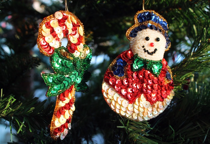 Christmas Ornaments: Candy Cane and Snowman