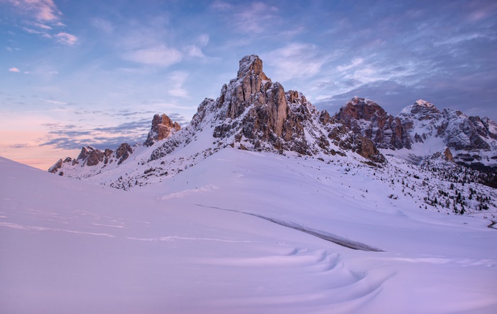 Snowy Mountains Under a Colorful Sky