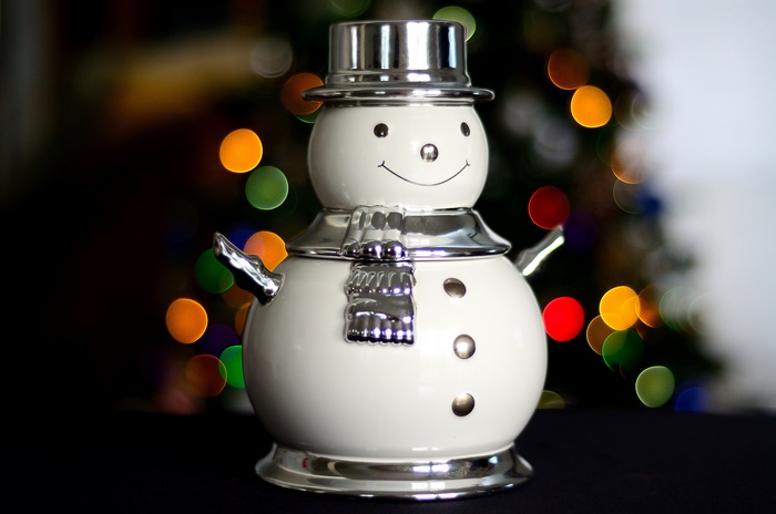 Christmas Snowman Figurine with Bokeh Lights