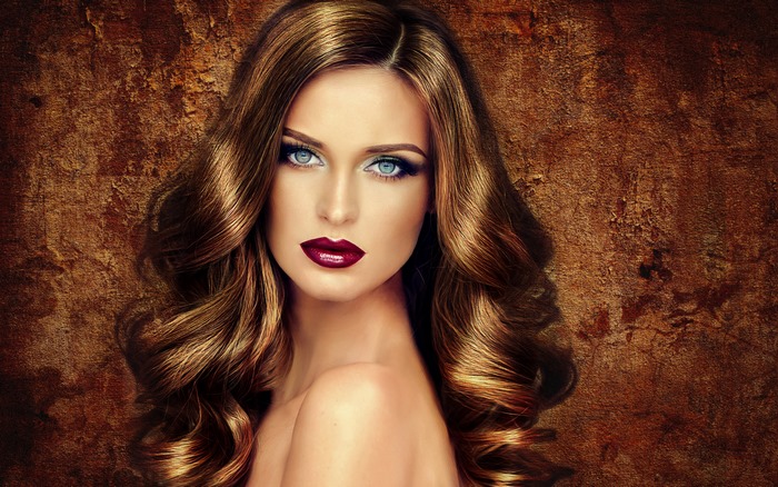 Model with Blue Eyes and Dark Red Lipstick