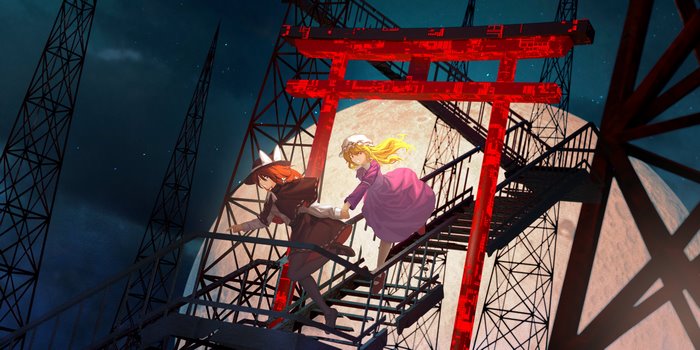 Maribel Hearn and Renko Usami on stairs under moon
