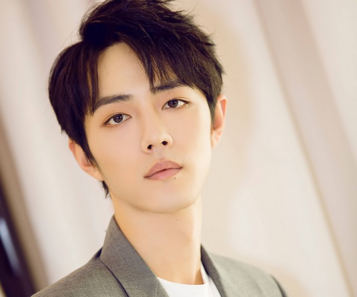 Xiao Zhan wearing a grey suit