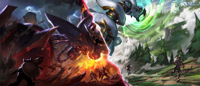 League of Legends: Two Mechs Clash Amidst War