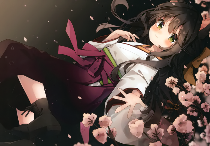 Girl in Japanese Clothes with Cherry Blossoms