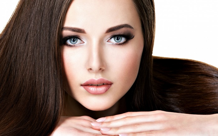 Beautiful Brunette Model with Striking Blue Eyes