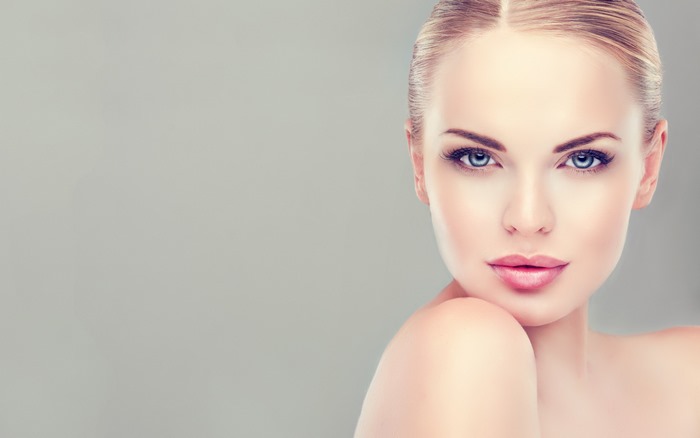Blonde Woman with Blue Eyes and Makeup