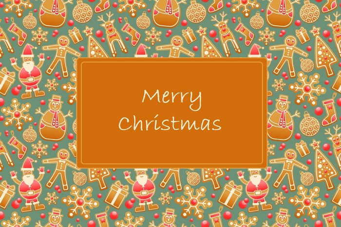 Christmas gingerbread cookies pattern with "Merry Christmas" text