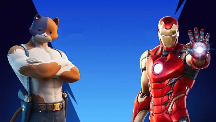 Meowscles and Iron Man from Fortnite 4K