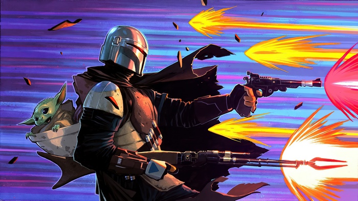 The Mandalorian and Grogu in action