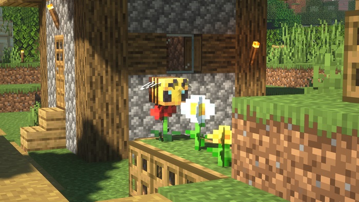 Minecraft Bee with Flowers near a House