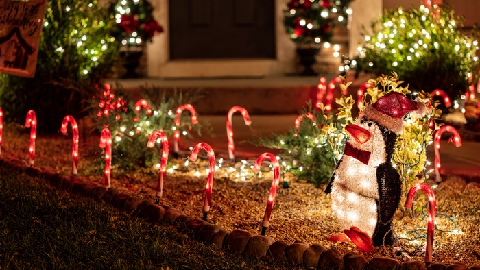 Christmas Penguin and Candy Cane Lights Decoration