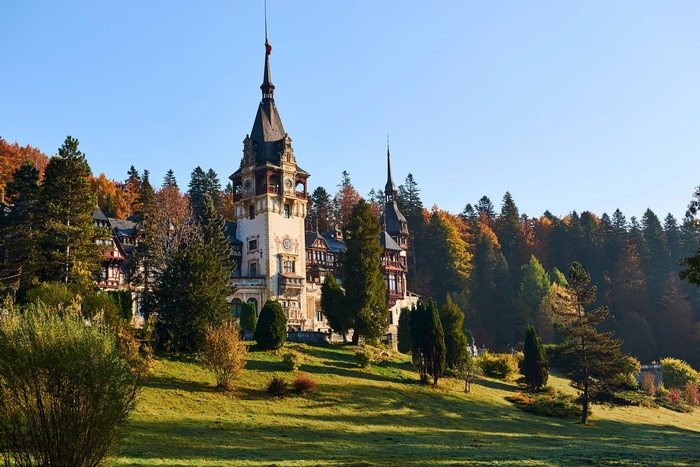 Peles Castle in Romania during autumn