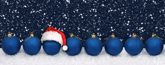 Christmas Ornaments with Santa Hat and Snowfall 4K