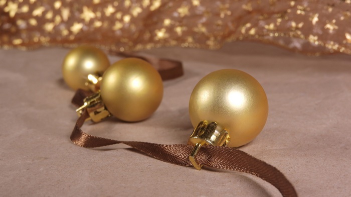Golden Christmas Ornaments with Ribbon
