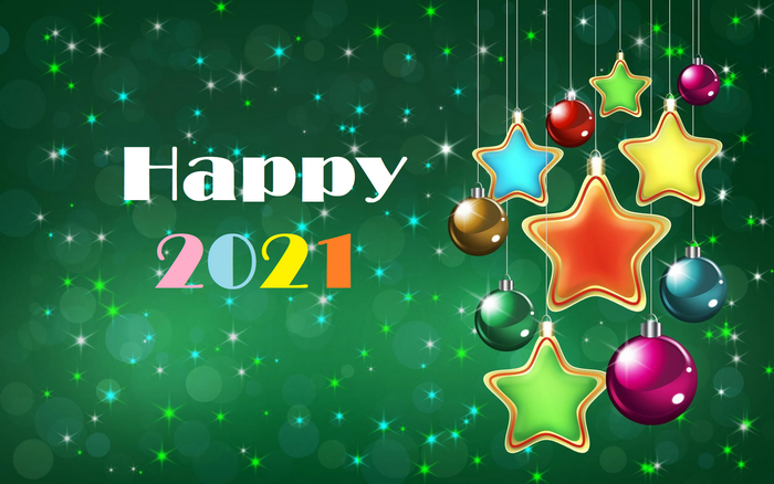 Happy New Year 2021 with Christmas Ornaments
