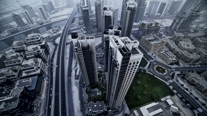 Aerial view of Dubai skyscrapers and cityscape