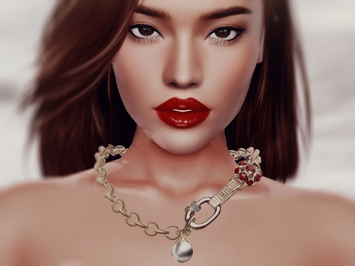 Artistic Face Brown Eyes Hair Lipstick Necklace