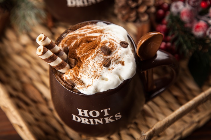 Hot Drinks mug with whipped cream and cinnamon
