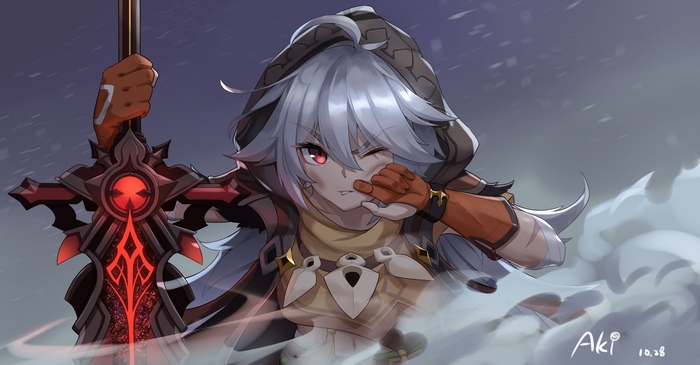 Razor from Genshin Impact with a sword