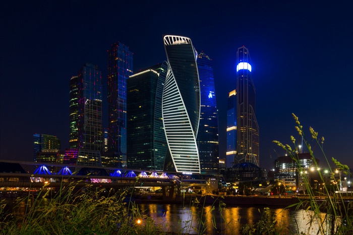 Moscow City skyscrapers at night