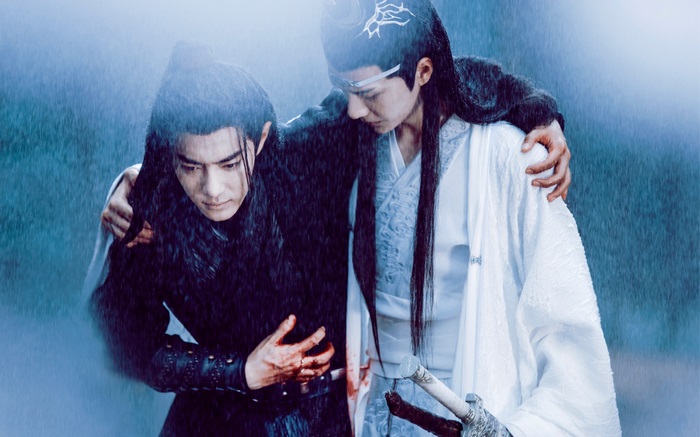 Wei Ying and Lan Zhan from The Untamed in the rain